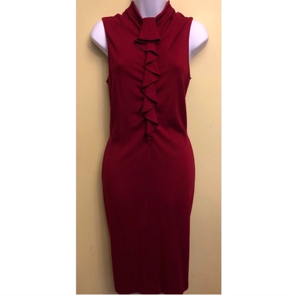 Elie Tahari Dresses & Skirts - Elie Tahari dark red front ruffle sheath dress